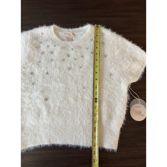 Camila Coelho Sweater Crystal Jeweled Crop Short Sleeve Ivory Revolve - Picture 6 of 6